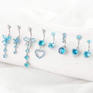 8Pcs Gold Pink Silver Belly Button Ring Dangle Navel Belly Piercing Jewelry Cute CZ Butterfly Heart Flower Bow Navel Belly Rings for Women 14G Hypoallergenic Surgical Stainless...