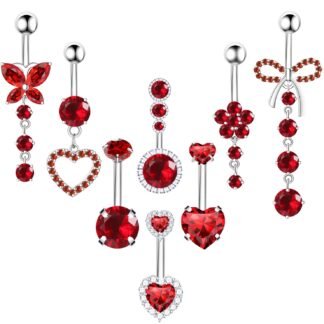 8Pcs Gold Pink Silver Belly Button Ring Dangle Navel Belly Piercing Jewelry Cute CZ Butterfly Heart Flower Bow Navel Belly Rings for Women 14G Hypoallergenic Surgical Stainless...