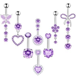 8Pcs Gold Pink Silver Belly Button Ring Dangle Navel Belly Piercing Jewelry Cute CZ Butterfly Heart Flower Bow Navel Belly Rings for Women 14G Hypoallergenic Surgical Stainless...