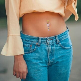 8Pcs Gold Pink Silver Belly Button Ring Dangle Navel Belly Piercing Jewelry Cute CZ Butterfly Heart Flower Bow Navel Belly Rings for Women 14G Hypoallergenic Surgical Stainless...