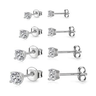925 Sterling Silver Stud earrings Set | White Gold Plated Hypoallergenic Stud Earrings | Cubic Zirconia Stud Earrings for Women (2mm,3mm,4mm,5mm,6mm,7mm) 8 CZ colors options