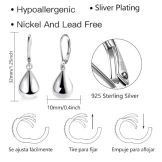 925 Sterling Silver Teardrop Leverback Earrings for Women Girls Waterdrop Tear Drop Dangle Earrings Jewelry Hypoallergenic Silver Teardrop Leverback Dangle Earring for Women