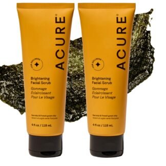 Acure Brightening Facial Scrub - Exfoliating Face Wash, Gentle Daily Scrubber & Exfoliator for Women & Men for Radiant Skin, Cleansing Wash with Sea Kelp & French Green Clay - 4...