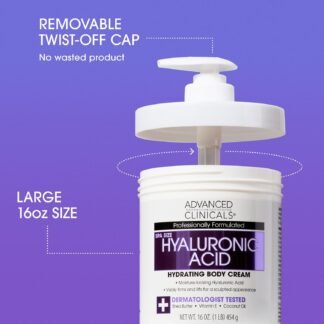 Advanced Clinicals Hyaluronic Acid Moisturizer Body Cream W/Vitamin E | Hydrating Cream & Body Lotion For Women & Men To Help Improve Look of Wrinkles, Dry Skin, Crepey Looking...