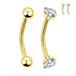 ALACLO 2 Pcs 14k Gold Filled Eyebrow Rings, 16G Threaded Rook Piercing Jewelry, Surgical Steel Vertical Lip Labret Belly Tongue Ring Daith Earring Curved Barbells