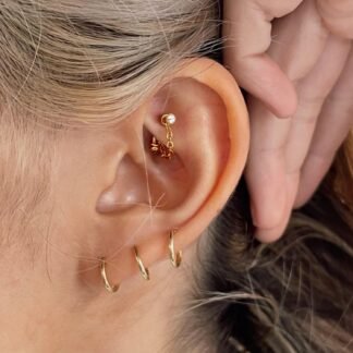 ALACLO 3 Pcs 316L Stainless Steel 16G Tragus Helix Rook Piercing Jewelry with Chain, Cartilage Earrings for Women, Belly Button Ring Vertical Labret Lip Piercing Jewelry