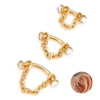 ALACLO 3 Pcs 316L Stainless Steel 16G Tragus Helix Rook Piercing Jewelry with Chain, Cartilage Earrings for Women, Belly Button Ring Vertical Labret Lip Piercing Jewelry