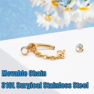 ALACLO 3 Pcs 316L Stainless Steel 16G Tragus Helix Rook Piercing Jewelry with Chain, Cartilage Earrings for Women, Belly Button Ring Vertical Labret Lip Piercing Jewelry