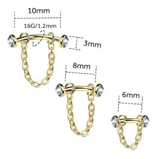 ALACLO 3 Pcs 316L Stainless Steel 16G Tragus Helix Rook Piercing Jewelry with Chain, Cartilage Earrings for Women, Belly Button Ring Vertical Labret Lip Piercing Jewelry