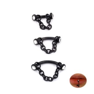 ALACLO 3 Pcs 316L Stainless Steel 16G Tragus Helix Rook Piercing Jewelry with Chain, Cartilage Earrings for Women, Belly Button Ring Vertical Labret Lip Piercing Jewelry