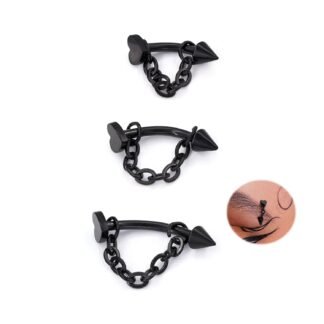 ALACLO 3 Pcs 316L Stainless Steel 16G Tragus Helix Rook Piercing Jewelry with Chain, Cartilage Earrings for Women, Belly Button Ring Vertical Labret Lip Piercing Jewelry