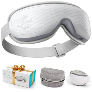 ALLJOY Eye Massager with Heat, Compression, Bluetooth, Heated Eye Mask with Music, Relieve Fatigue, Improve Sleep, Reduce Stye Eyes, Gifts for Dad, Friends and Mom(White)