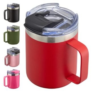 ALOUFEA 12oz Insulated Coffee Mug Cup with Handle, Stainless Steel Travel Coffee Mug with Flip Lid, Double Wall Vacuum Coffee Tumbler, Red