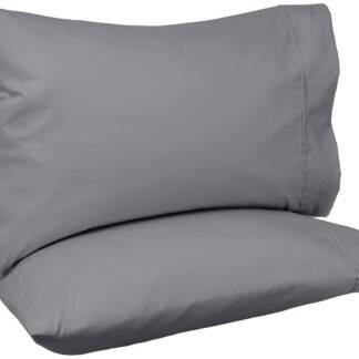 Amazon Basics 400 Thread Count Cotton Pillow Case, Standard, 30" L x 20" W, Dark Gray - Set of 2