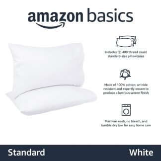 Amazon Basics 400 Thread Count Cotton Pillow Case, Standard, 30" L x 20" W, White - Set of 2, Pillows Not Included