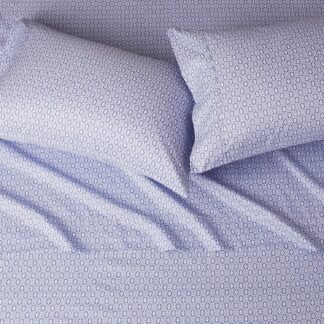 Amazon Basics Lightweight Super Soft Easy Care Microfiber 4 Piece Bed Sheet Set With 14" Deep Pockets, Queen, Blue Damask, Printed