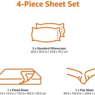 Amazon Basics Lightweight Super Soft Easy Care Microfiber 4 Piece Cozy Comfortable Bed Sheet Set with 14-Inch Deep Pockets, Queen, Black, Solid