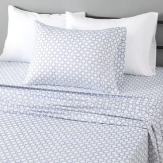 Amazon Basics Lightweight Super Soft Easy Care Wrinkle Free Microfiber 3 Piece Bed Sheet Set with 14-Inch Deep Pockets, Twin, Aqua Squre Grid, Grid, Kids, Men & Women Bedding