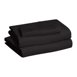 Amazon Basics Lightweight Super Soft Easy Care Wrinkle Free Microfiber 3 Piece Bed Sheet Set with 14-Inch Deep Pockets, Twin, Black, Solid, Kids, Men & Women Bedding