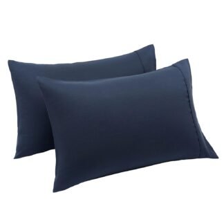 Amazon Basics Standard Pillow Cases Set of 2 - Lightweight, Super Soft Easy Care Microfiber, Navy Blue, 30" L x 20" W, Pillows Not Included