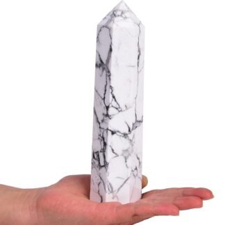 AMOYSTONE White Howlite Stone Tower Large Healing Crystal Obelisk Wand Crystal Decor Spiritual Gifts 1.8-2.2 LBS