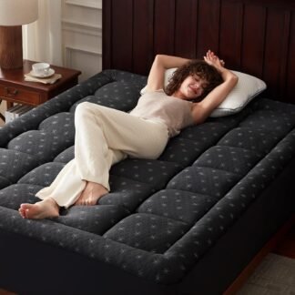 Anluoer Mattress Topper Queen Memory Foam for Back Pain,Down Alternative Pillow Top Mattress Topper,Thick Mattress Pad with 8-21" Deep Pocket, 60x80 Inches, Dark Grey