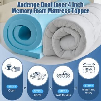 Aodenge 4 lnch Dual Layer Mattress Topper Queen Size, 2 Inch Cooling Gel Memory Foam and 2 Inch Soft Pillow Top Mattress Pad Cover for Back Pain, with Elastic Deep Pocket