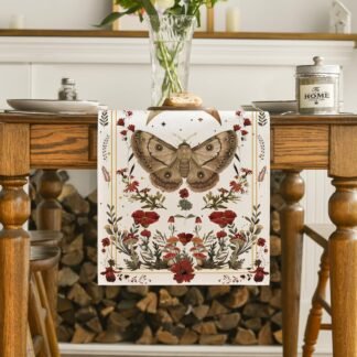Artoid Mode Beige Poppy Moth Mushroom Moon Fall Table Runner, Seasonal Autumn Kitchen Dining Table Decoration for Home Party Decor 13x72 Inch
