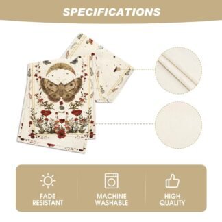 Artoid Mode Beige Poppy Moth Mushroom Moon Fall Table Runner, Seasonal Autumn Kitchen Dining Table Decoration for Home Party Decor 13x72 Inch