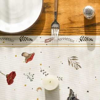 Artoid Mode Beige Poppy Moth Mushroom Moon Fall Table Runner, Seasonal Autumn Kitchen Dining Table Decoration for Home Party Decor 13x72 Inch