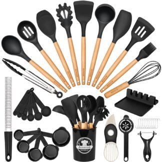 Astercook 39 PCS Kitchen Utensils Set, Silicone Cooking Utensils Set with Wooden Handle, 446°F Heat Resistant Food Grade Utensil Sets, BPA Free Kitchen Gadgets Tools Set for...