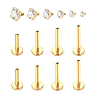 Aumeo 16G 18G Labret Jewelry Surgical Steel Internally Threaded Lip Rings Nose Stud Earrings CZ Tragus Medusa Monroe Piercing Jewelry