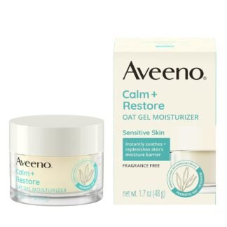 Aveeno Calm + Restore Oat Gel Facial Moisturizer for Sensitive Skin, Fast-Absorbing, Soothing Lightweight Gel Cream with Prebiotic Oat & Feverfew, Fragrance-Free &...