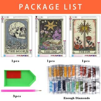 Axquilon 3 Pack Tarot Diamond Art Kits for Adults - Diamond Painting Kits for Adults Beginner, DIY 5D Full Drill Gem Art for Home Wall Decor 12x16 inch