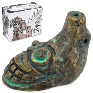 Aztec Death Whistle, Loudest Authentic Human Sounding Scream 125+ Decibels – Easy to Blow for Halloween & Collectors (Turquoise & Gold)