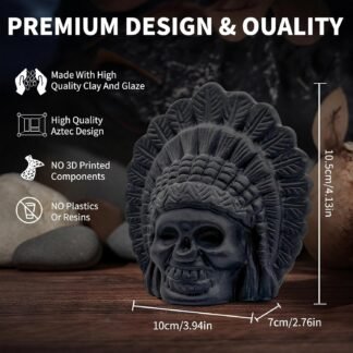 Aztec Death Whistle Skull Ceramic - Loud Screaming War Whistle for Halloween Decor, Horror Gifts, Mexican Day of the Dead & Ancient Culture Collectible (Black knight)