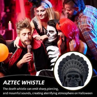 Aztec Death Whistle Skull Ceramic - Loud Screaming War Whistle for Halloween Decor, Horror Gifts, Mexican Day of the Dead & Ancient Culture Collectible (Black knight)