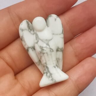 Bacatgem White Howlite Turquoise Healing Crystal Prayer Guardian Angel Statue, 1.5 inches Carving Pocket Palm Stone Figurines Decoration