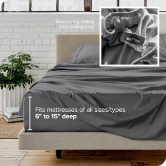 Bare Home Queen Sheet Set - Luxury 1800 Ultra-Soft Microfiber Bed Sheets - Double Brushed - Deep Pockets - Easy Fit - 4 Piece Set - Bedding Sheets & Pillowcases (Queen, Grey)