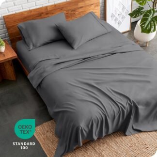 Bare Home Queen Sheet Set - Luxury 1800 Ultra-Soft Microfiber Bed Sheets - Double Brushed - Deep Pockets - Easy Fit - 4 Piece Set - Bedding Sheets & Pillowcases (Queen, Grey)