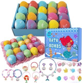 Bath Bomb Gift Set with Surprise Inside, 20 Pack Organic Bath Bombs for Kids, Kids Safe Handmade Fizzy Balls for Kid, Ideal Birthday Gift for Kids, Boys, Girls