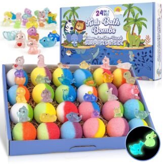 Bath Bombs for Kids, 24pcs Bath Bombs with Glow in The Dark Surprise Inside, Natural and Organic Colorful Bubble Bath Fizz for Kids, Perfect Birthday, Halloween, Or Christmas...