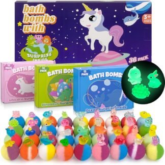 Bath Bombs for Kids with Toy Inside, 36 Pcs Bath Bombs with Glow in The Dark Dinosaur, Animal and Ocean Surprise Inside, Handmade Organic Bubble Bath Ball Gift Set for Birthday,...