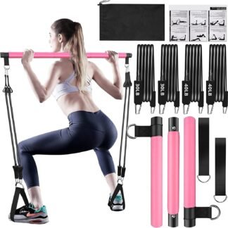 Bbtops Pilates Bar Kit with Resistance Bands,Pilates Bar with Stackable Bands Workout Equipment for Legs,Hip,Waist and Arm,Exercise Fitness Equipment for Women & Men Home Gym...