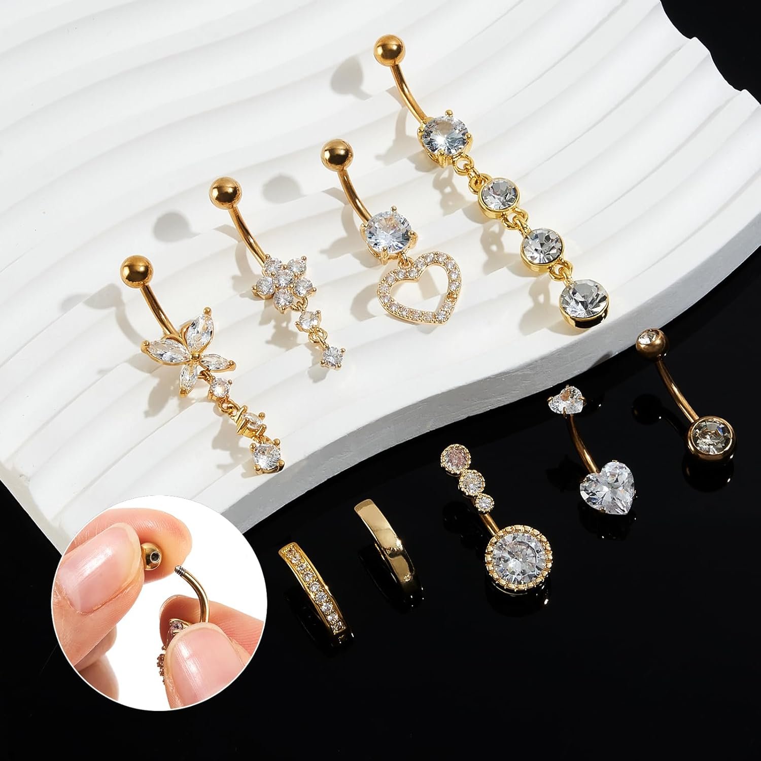 Beautidots 9PCS Belly Button Ring Dangle Stainless Steel Belly Rings 14G 16MM Belly Piercing Cute Navel Ring Piercing Jewelry Belly Ring for Women - lunas-mystic-emporium.com Beautidots 9PCS Belly Button Ring Dangle Stainless Steel Belly Rings 14G 1.6MM Belly Piercing Cute Navel Ring Piercing Jewelry Belly Ring for Women