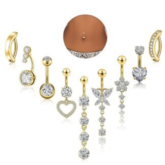 Beautidots 9PCS Belly Button Ring Dangle Stainless Steel Belly Rings 14G 1.6MM Belly Piercing Cute Navel Ring Piercing Jewelry Belly Ring for Women