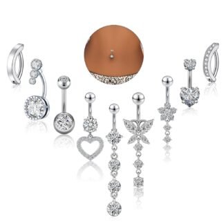 Beautidots 9PCS Belly Button Ring Dangle Stainless Steel Belly Rings 14G 16MM Belly Piercing Cute Navel Ring Piercing Jewelry Belly Ring for Women - lunas-mystic-emporium.com Beautidots 9PCS Belly Button Ring Dangle Stainless Steel Belly Rings 14G 1.6MM Belly Piercing Cute Navel Ring Piercing Jewelry Belly Ring for Women