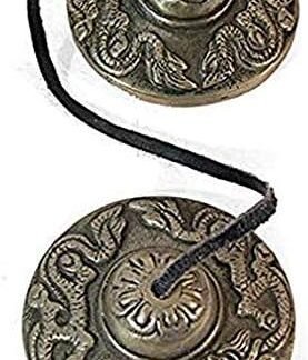 BEAUTIFUL TIBETAN BUDDHIST HEART CHAKRA TINGSHA MANJEERA CYMBALS EMBOSSED WITH 2 TIBETAN DRAGONS