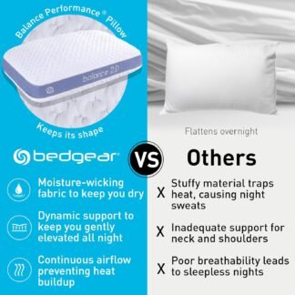 Bedgear Balance Performance Pillow – 2.0 - Moisture Wicking Bed Pillow for All Sleep Positions - Medium Firmness Bed Pillow - Washable Removable Cover – 20" W x 26" L x 5.75" H