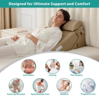 Bedluxe 3Pcs Orthopedic Bed Wedge Pillow Set, Foam Wedge Pillow Post Surgery for Back, Leg and Knee Support, Adjustable 9&12 Inch Folding Triangle Pillow for Sleeping, Acid...